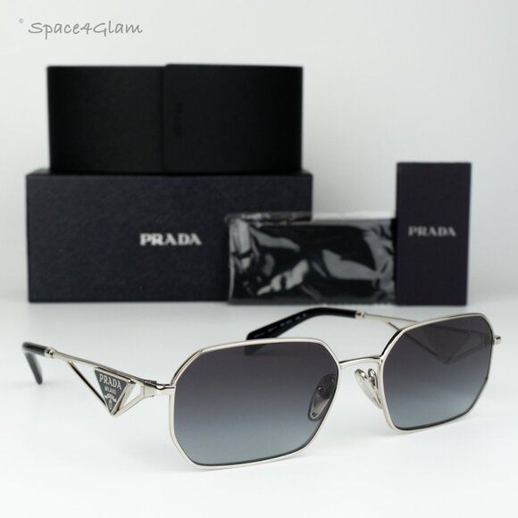 Prada Women Sunglasses Silver Grey Gradient Geometric PRA51S 1BC90A BRAND NEW - Picture 1 of 12